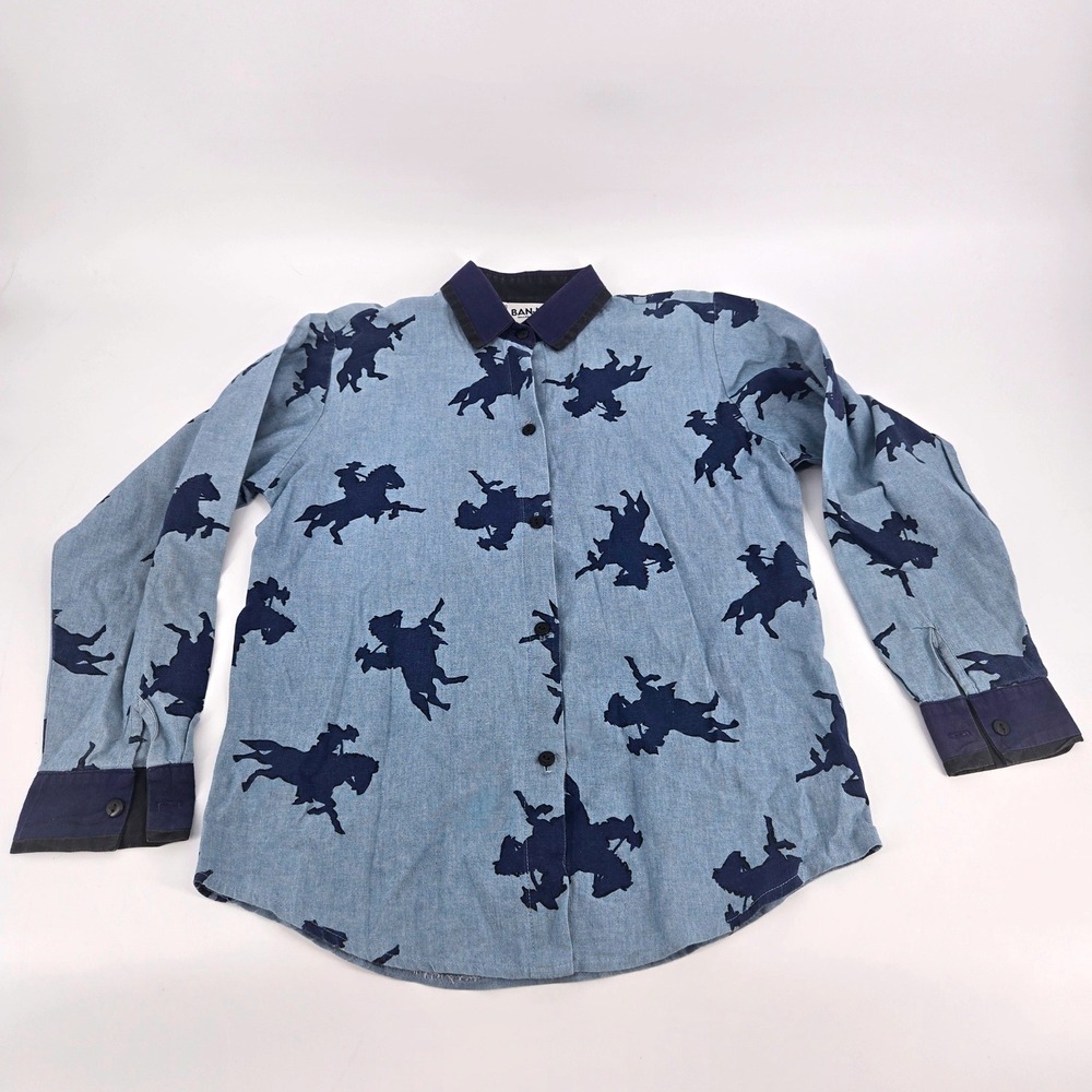 Banjo Dallas TX Kids Large Western Shirt Horse Cowboy Print Made in USA Vintage‎